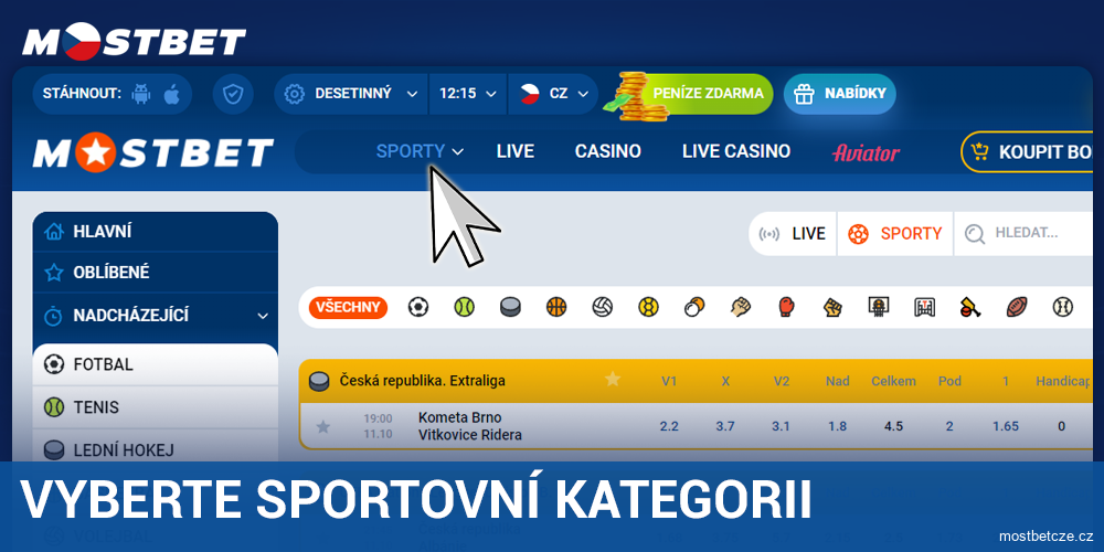 Vybrat sportovní kategorii na Mostbet CZ